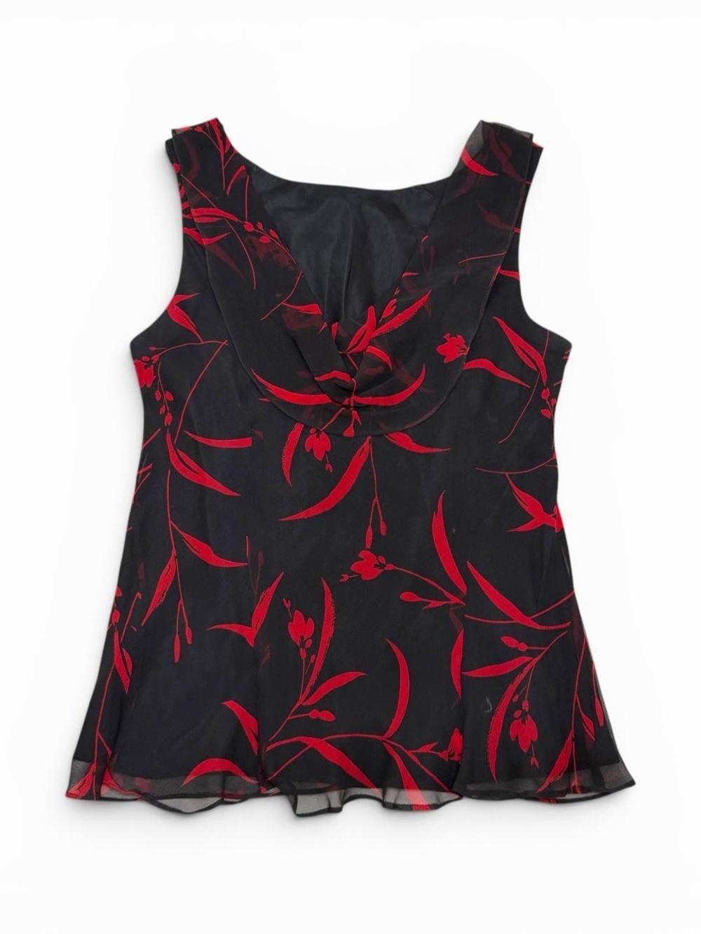 Vintage Robbie Bee Red and Black  Floral 100% Silk Blouse